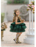 Emerald Green And Gold Sequin Satin V Back Layered Flower Girl Dress Emerald Green And Gold Sequin Satin V Back Layered Flower Girl Dress